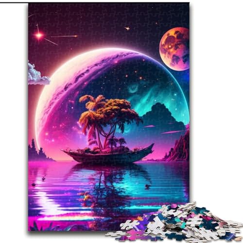 1000-teiliges Puzzle „Cosmic Beach“, Holzpuzzle für Erwachsene mit interaktivem Familienspiel, Kinder ab 14 Jahren (Größe 38x26cm) von WGLINGX