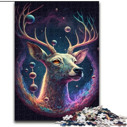 1000-teiliges Puzzle „Cosmic Trippy Deer“, Holzpuzzle für Erwachsene, Kunstwerk-Dekor, Intelligenzspielzeug für Familien-Indoor-Spiele (Größe 50x75cm) von WGLINGX