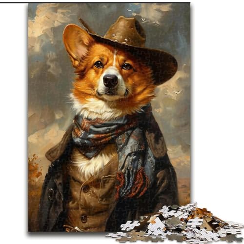1000-teiliges Puzzle „Cowboy Corgi“, 1000-teiliges Puzzle, Heimdekoration, Familienspaß, ab 14 Jahren (Größe 26x38cm) von WGLINGX