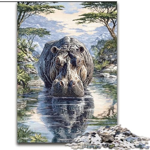 1000-teiliges Puzzle „Dschungel-Nilpferd“, 1000-teiliges Puzzle, Denkspiel für Teenager, Familienspieleabend (Größe 50x75cm) von WGLINGX
