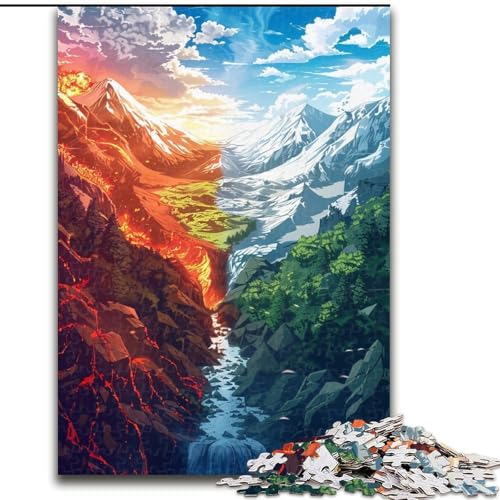 1000-teiliges Puzzle „EIS- und Feuerberg“, Holzpuzzle für Teenager, Familien-Lernspiele, Heimdekoration, Geschenk (Größe 50x75cm) von WGLINGX