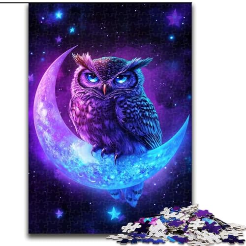 1000-teiliges Puzzle „Eule auf dem Mond“, 1000-teiliges Puzzle für Erwachsene, Lernspiele, schöne Dekoration (Größe 26x38cm) von WGLINGX