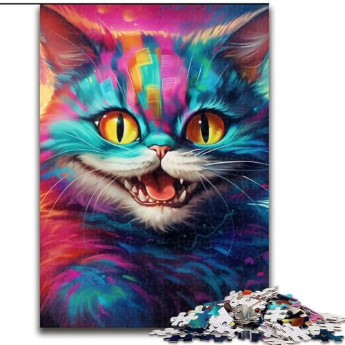 1000-teiliges Puzzle „Farbige Katze“, Holzpuzzle, anspruchsvolles DIY-Denkspiel, interaktive Familienaktivität (Größe 38x26cm) von WGLINGX