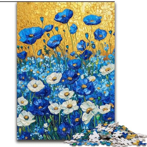 1000-teiliges Puzzle „Feld mit blauen Mohnblumen“, 1000-teiliges Puzzle, Heimdekoration, Familienspaß, ab 14 Jahren (Größe 50x75cm) von WGLINGX