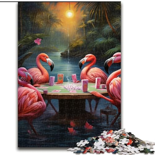 1000-teiliges Puzzle „Flamingos Spielen Poker“, Holzpuzzle, interaktives Familienspiel, Denksportaufgabe, Geschenk, Lernspielzeug (Größe 38x26cm) von WGLINGX
