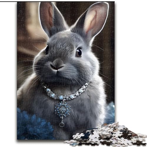 1000-teiliges Puzzle „Flauschiges Häschen“, Holzpuzzle für Erwachsene, Kunstwerk-Dekor, Intelligenzspielzeug für Familien-Indoor-Spiele (Größe 26x38cm) von WGLINGX