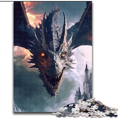 1000-teiliges Puzzle „Fliegender Drache“, Holzpuzzle für Erwachsene, Kunstwerk-Dekor, Intelligenzspielzeug für Familien-Indoor-Spiele (Größe 26x38cm) von WGLINGX