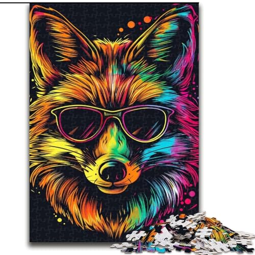 1000-teiliges Puzzle „Fuchs mit Sonnenbrille“, Holzpuzzle für Teenager, Familien-Lernspiele, Heimdekoration, Geschenk (Größe 50x75cm) von WGLINGX