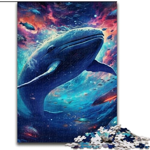 1000-teiliges Puzzle „Galaxie-Delfine“, Holzpuzzle, Geburtstage, Weihnachten, Halloween, Erntedankfest, Ostern (Größe 50x75cm) von WGLINGX