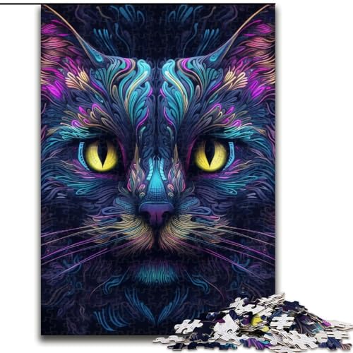 1000-teiliges Puzzle „Geheimnisvolle Katze“, Holzpuzzle, anspruchsvolles Denkspiel für Teenager, perfekt als Heimdekoration oder Geschenk (Größe 50x75cm) von WGLINGX