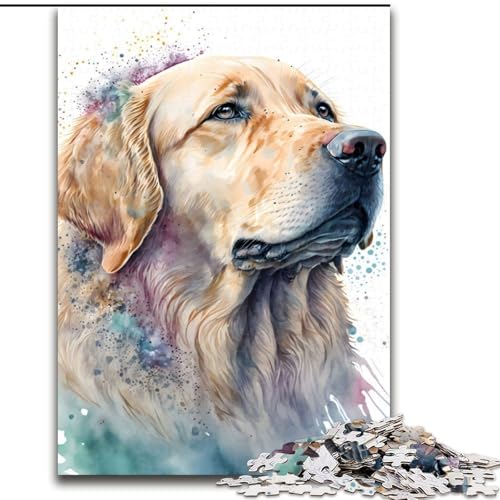 1000-teiliges Puzzle „Golden Retriever“, Holzpuzzle für Erwachsene, Kunstwerk-Dekor, Intelligenzspielzeug für Familien-Indoor-Spiele (Größe 26x38cm) von WGLINGX