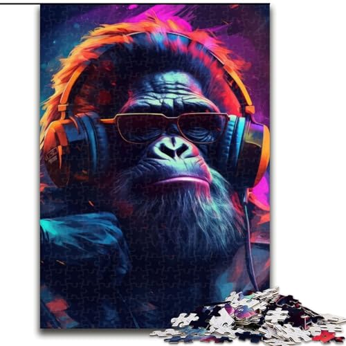 1000-teiliges Puzzle „Gorilla Hop“, Holzpuzzle für Erwachsene, Kunstwerk-Dekor, Intelligenzspielzeug für Familien-Indoor-Spiele (Größe 50x75cm) von WGLINGX