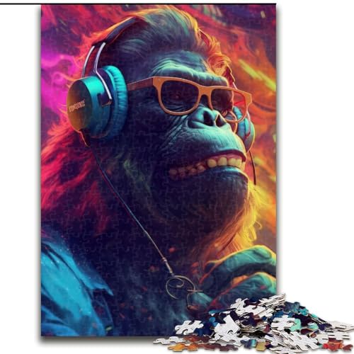 1000-teiliges Puzzle „Gorilla Hop“, Holzpuzzle für Erwachsene, Kunstwerk-Dekor, Intelligenzspielzeug für Familien-Indoor-Spiele (Größe 50x75cm) von WGLINGX