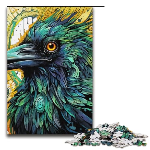 1000-teiliges Puzzle „Green Crow“ für Erwachsene, Kartonpuzzle, Heimdekoration (Größe 38 x 26 cm) von WGLINGX