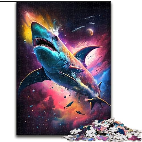 1000-teiliges Puzzle „Hai Supernatural“, Holzpuzzle für Erwachsene, Kunstwerk-Dekor, Intelligenzspielzeug für Familien-Indoor-Spiele (Größe 50x75cm) von WGLINGX