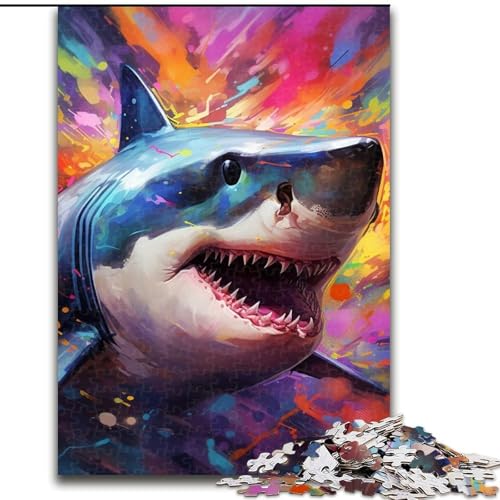 1000-teiliges Puzzle „Hai“ aus Holz für Erwachsene mit interaktivem Familienspiel, Kinder ab 14 Jahren (Größe 38x26cm) von WGLINGX