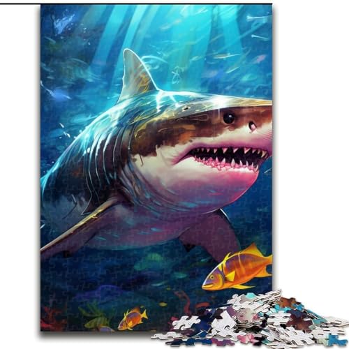 1000-teiliges Puzzle „Hai“ aus Holz für Erwachsene mit interaktivem Familienspiel, Kinder ab 14 Jahren (Größe 38x26cm) von WGLINGX