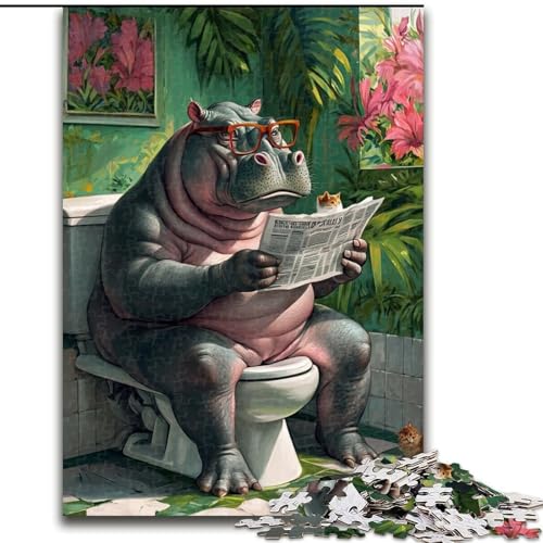 1000-teiliges Puzzle „Hippo Go Toilet“. Anspruchsvolle Puzzles fördern die Hand-Auge-Koordination, (Größe 26x38cm) von WGLINGX