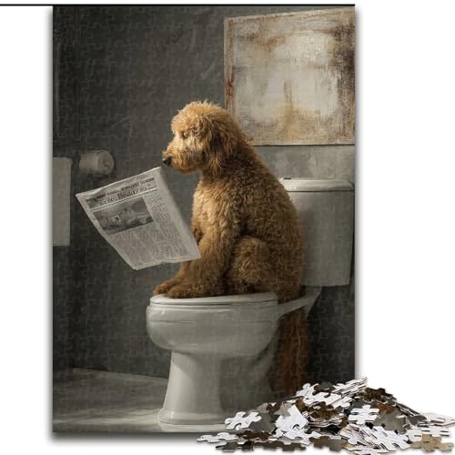 1000-teiliges Puzzle „Hund auf der Toilette“, 1000-teiliges Puzzle für Erwachsene, Lernspiele, schöne Dekoration (Größe 50x75cm) von WGLINGX