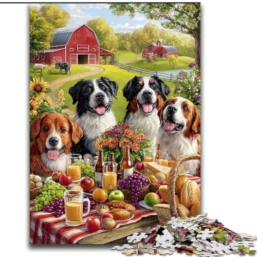 1000-teiliges Puzzle „Hunde auf einem Picknick“, 1000-teiliges Puzzle für Erwachsene, Lernspiele, schöne Dekoration (Größe 26x38cm) von WGLINGX