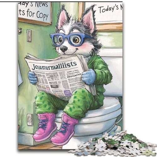 1000-teiliges Puzzle „Husky Go Toilet“, unmögliche Puzzles für Erwachsene für Geburtstage, Feiertage und besondere Anlässe (Größe 26x38cm) von WGLINGX