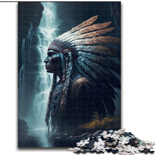1000-teiliges Puzzle „Indianerhäuptling“, Holzpuzzle für Erwachsene, Kunstwerk-Dekor, Intelligenzspielzeug für Familien-Indoor-Spiele (Größe 26x38cm) von WGLINGX