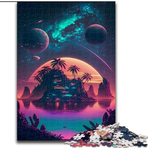 1000-teiliges Puzzle „Insel im Weltraum“, Holzpuzzle für Erwachsene, Kunstwerk-Dekor, Intelligenzspielzeug für Familien-Indoor-Spiele (Größe 26x38cm) von WGLINGX
