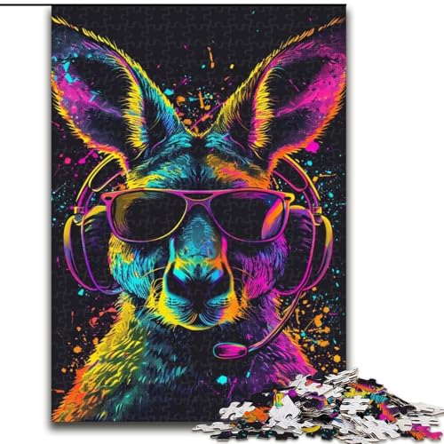 1000-teiliges Puzzle „Känguru mit Kopfhörern“, Holzpuzzle für Teenager, Familien-Lernspiele, Heimdekoration, Geschenk (Größe 26x38cm) von WGLINGX
