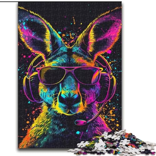 1000-teiliges Puzzle „Känguru mit Kopfhörern“, Holzpuzzle für Teenager, Familien-Lernspiele, Heimdekoration, Geschenk (Größe 50x75cm) von WGLINGX