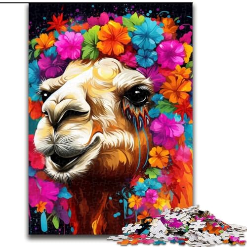 1000-teiliges Puzzle „Kamel mit Blumen“ für Erwachsene, 1000 Teile, Heimdekoration, Familienspaß, ab 14 Jahren (Größe 26x38cm) von WGLINGX