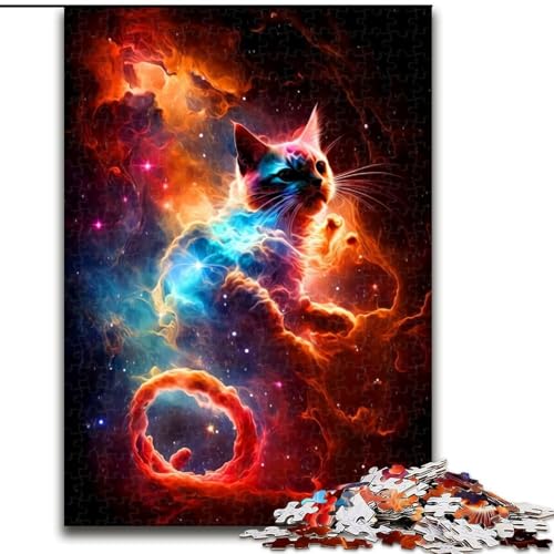 1000-teiliges Puzzle „Katze“, Holzpuzzle für Erwachsene, Kunstwerk-Dekor, Intelligenzspielzeug für Familien-Indoor-Spiele (Größe 50x75cm) von WGLINGX