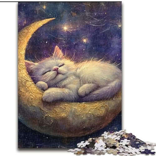 1000-teiliges Puzzle „Katze auf dem Mond“, 1000-teiliges Puzzle, Heimdekoration, Familienspaß, ab 14 Jahren (Größe 50x75cm) von WGLINGX