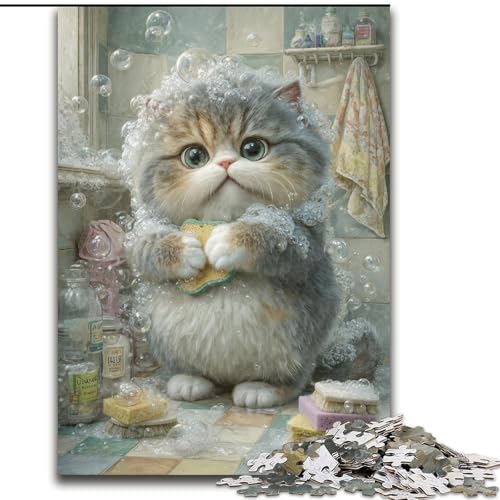 1000-teiliges Puzzle „Katze beim Baden“, Puzzle 1000 Teile, Heimdekoration, Familienspaß, ab 14 Jahren (Größe 50x75cm) von WGLINGX