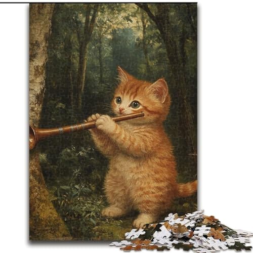 1000-teiliges Puzzle „Katze bläst Trompete“, 1000 Teile für Erwachsene, anspruchsvolles Denkspiel für Teenager, perfekt als Heimdekoration oder Geschenk (Größe 50x75cm) von WGLINGX