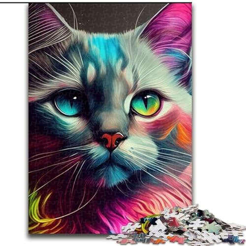 1000-teiliges Puzzle „Katze im Pop-Art-Stil“ mit Tiergesichtern. 1000 Teile. Anspruchsvolles Denkspiel für Jugendliche und Familien. Größe 26x38cm von WGLINGX