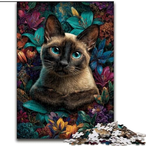 1000-teiliges Puzzle „Katze unter Blumen“, 1000-teiliges Puzzle, Heimdekoration, Familienspaß, ab 14 Jahren (Größe 50x75cm) von WGLINGX