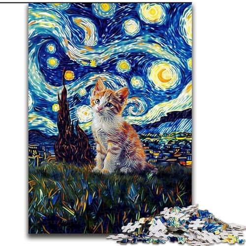 1000-teiliges Puzzle „Katze unter dem Nachthimmel“, 1000-teiliges Puzzle, Heimdekoration, Familienspaß, ab 14 Jahren (Größe 50x75cm) von WGLINGX