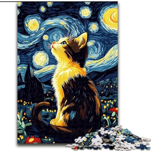 1000-teiliges Puzzle „Katze unter dem Nachthimmel“, 1000-teiliges Puzzle für Erwachsene, Lernspiele, schöne Dekoration (Größe 26x38cm) von WGLINGX