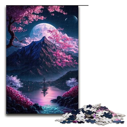 1000-teiliges Puzzle „Kirschblüten-Berg“ für Erwachsene. Holzpuzzle, das anspruchsvoll zu vervollständigen ist, Aber Spaß Macht und humorvoll ist (Größe 50 x 75 cm) von WGLINGX