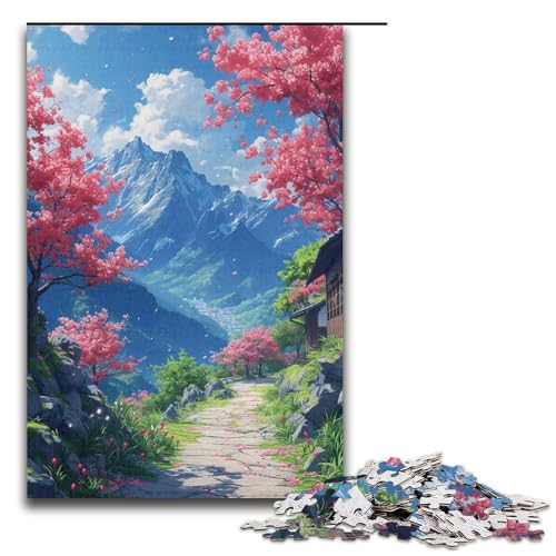 1000-teiliges Puzzle „Kirschblüten und Berge“, Papierpuzzle, Heimdekoration (Größe 38 x 26 cm) von WGLINGX