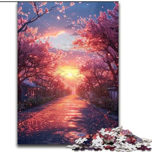 1000-teiliges Puzzle „Kirschblütenstraße“, Holzpuzzle für Teenager, Familien-Lernspiele, Heimdekoration, Geschenk (Größe 26x38cm) von WGLINGX