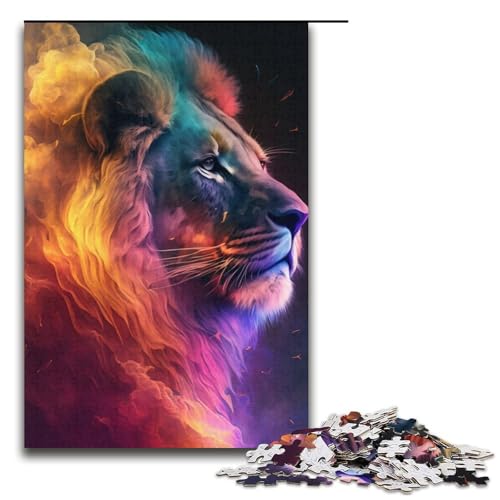 1000-teiliges Puzzle „Kleiner Löwe im Regenbogenfeuer“ für Erwachsene, schwieriges und anspruchsvolles Papppuzzle (Größe 38 x 26 cm) von WGLINGX