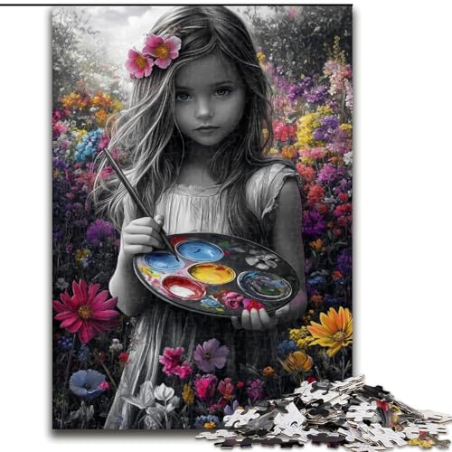 1000-teiliges Puzzle „Kleines Mädchen“, Zeichenpuzzle, 1000 Teile, Heimdekoration, Familienspaß, ab 14 Jahren (Größe 50x75cm) von WGLINGX