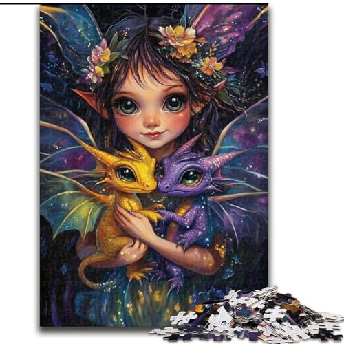 1000-teiliges Puzzle „Kleines Mädchen und Drache“, 1000-teiliges Puzzle, anspruchsvolle DIY-Kunst für Enthusiasten, Entspannung (Größe 26x38cm) von WGLINGX