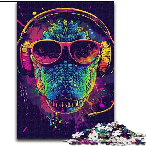 1000-teiliges Puzzle „Krokodil mit Sonnenbrille“, Holzpuzzle für Teenager, Familien-Lernspiele, Heimdekoration, Geschenk (Größe 50x75cm) von WGLINGX