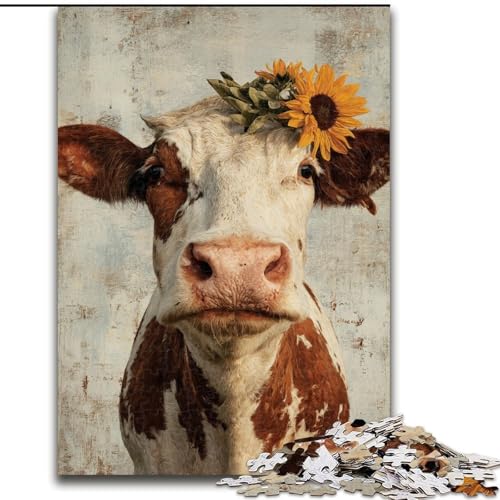 1000-teiliges Puzzle „Kühe und Sonnenblumen“, 1000-teiliges Puzzle für Erwachsene, Lernspiele, schöne Dekoration (Größe 50x75cm) von WGLINGX
