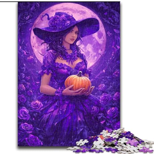 1000-teiliges Puzzle „Kürbishexe“, 1000-teiliges Puzzle, geeignet für Geburtstage, Halloween, Thanksgiving, Ostern (Größe 50x75cm) von WGLINGX