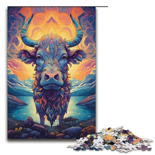 1000-teiliges Puzzle „Kuh auf dem Berg“, Naturpuzzle für Erwachsene, Papppuzzle, tolles Geschenk für Erwachsene (Größe 38 x 26 cm) von WGLINGX