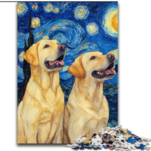 1000-teiliges Puzzle „Labrador unter den Sternen“, 1000-teiliges Puzzle, Denkspiel für Teenager, Spieleabend mit der Familie (Größe 26x38cm) von WGLINGX