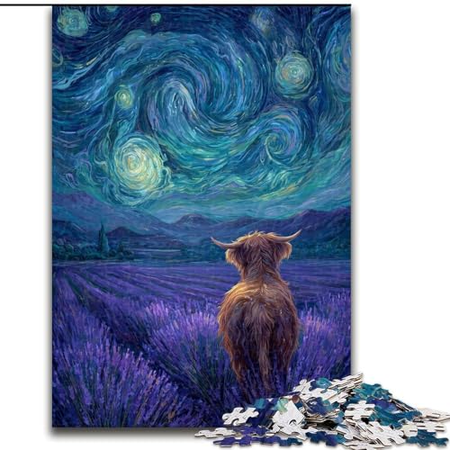1000-teiliges Puzzle „Lavendel unter dem Nachthimmel“, 1000-teiliges Puzzle, Heimdekoration, Familienspaß, ab 14 Jahren (Größe 26x38cm) von WGLINGX